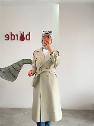 Armine Trend Kruvaze Yaka Astarsız Trençkot 26YT707 Küf Yeşili