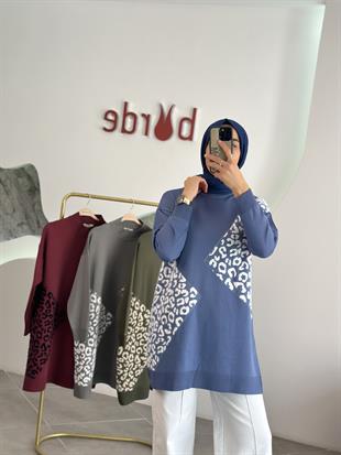 Armine Trend Leopar Desenli Tunik 25YTD4109 İndigo