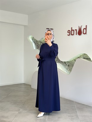 Armine Trend Seyyar Kemerli Krep Elbise 26YT904 İndigo