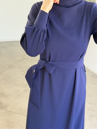 Armine Trend Seyyar Kemerli Krep Elbise 26YT904 İndigo