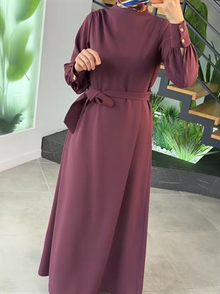 Armine Trend Seyyar Kemerli Krep Elbise 26YT904 Mürdüm