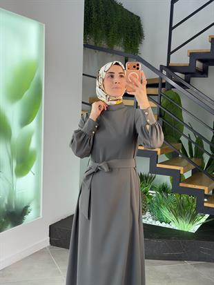 Armine Trend Seyyar Kemerli Krep Elbise 26YT904 Haki