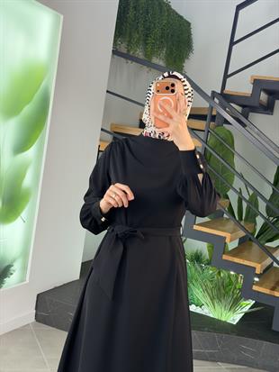 Armine Trend Seyyar Kemerli Krep Elbise 26YT904 Siyah