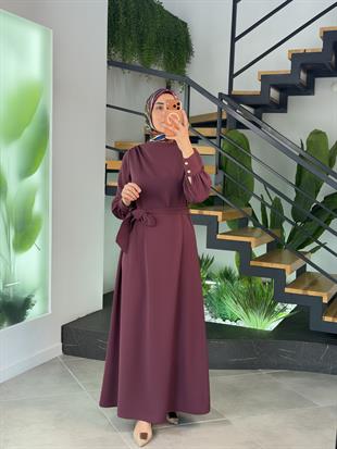 Armine Trend Seyyar Kemerli Krep Elbise 26YT904 Mürdüm