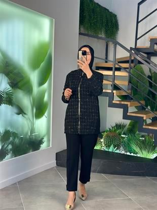 Armine Trend Simli Tüvit Ceketli Takım 25KT612 Siyah