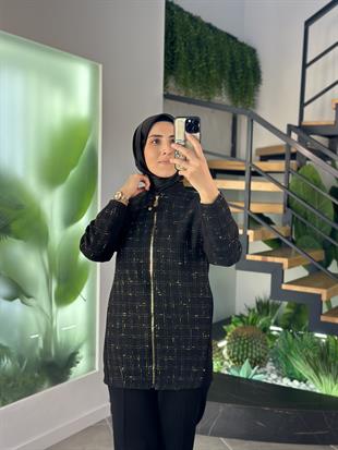 Armine Trend Simli Tüvit Ceketli Takım 25KT612 Siyah