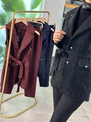 Armine Trend Simli Tüvit Yelekli Takım 25KT638 Siyah