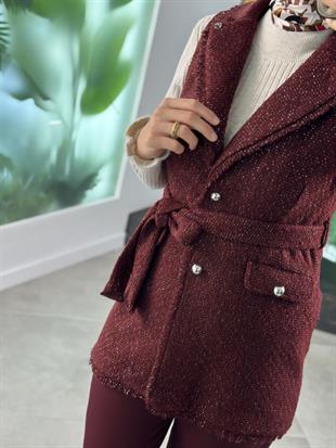 Armine Trend Simli Tüvit Yelekli Takım 25KT638 Bordo