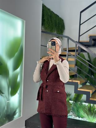Armine Trend Simli Tüvit Yelekli Takım 25KT638 Bordo