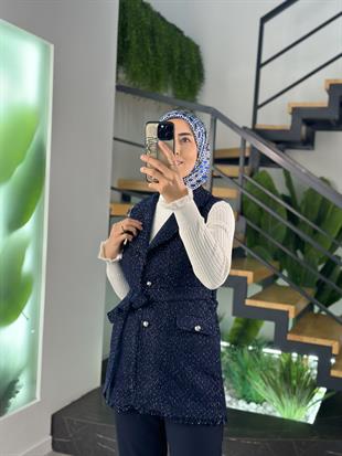 Armine Trend Simli Tüvit Yelekli Takım 25KT638 Lacivert