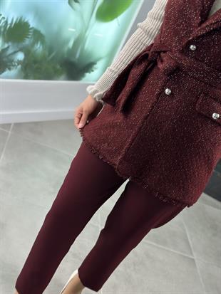 Armine Trend Simli Tüvit Yelekli Takım 25KT638 Bordo