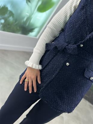 Armine Trend Simli Tüvit Yelekli Takım 25KT638 Lacivert