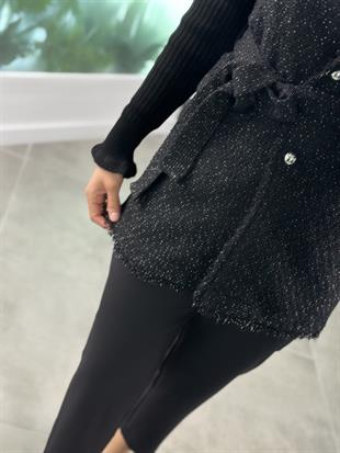 Armine Trend Simli Tüvit Yelekli Takım 25KT638 Siyah