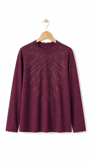 Armine Trend Taşlı Triko Bluz 25KT4126 Mürdüm