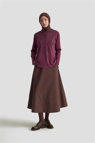 Armine Trend Taşlı Triko Bluz 25KT4126 Mürdüm
