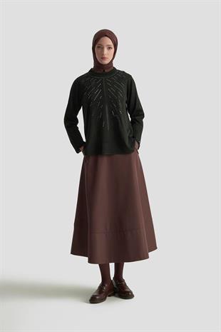 Armine Trend Taşlı Triko Bluz 25KT4126 Siyah