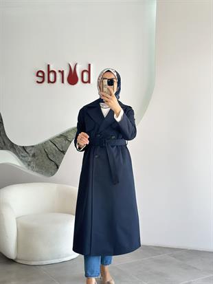 Armine Trend Seyyar Kemerli Trench 25KT725 Lacivert