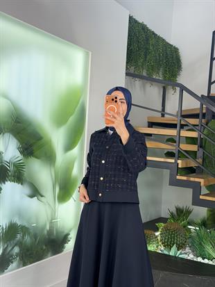 Armine Trend Tüvit Ceketli  Etekli Takım 25KT651 Lacivert