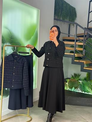 Armine Trend Tüvit Ceketli  Etekli Takım 25KT651 Siyah