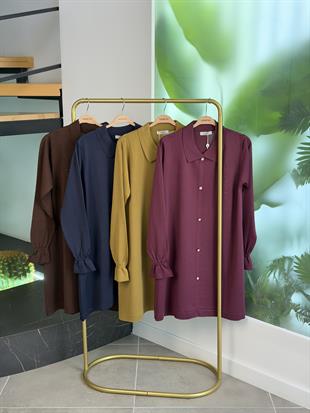 Armine Trend Yakalı Düğme Detaylı Merserize Tunik 25YTD4115 Yağyeşili