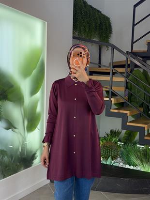 Armine Trend Yakalı Düğme Detaylı Merserize Tunik 25YTD4115 Mürdüm