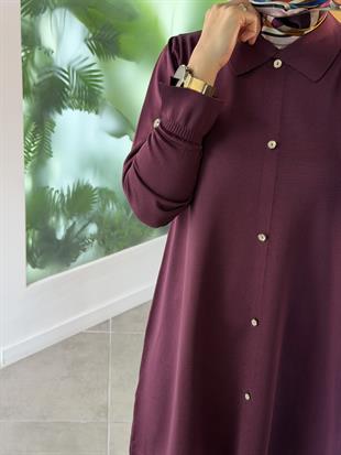 Armine Trend Yakalı Düğme Detaylı Merserize Tunik 25YTD4115 Mürdüm
