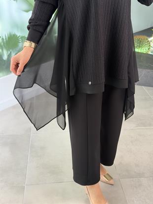 Armine Trend Yanları Şifon Garnili Pantolonlu Takım 25KT669 Siyah