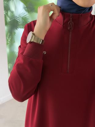 Armine Trend Yarım Fermuarlı Tunik 25KT456 Bordo