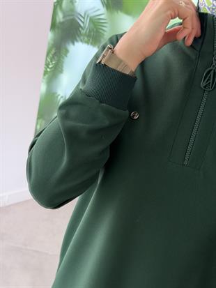 Armine Trend Yarım Fermuarlı Tunik 25KT456 Zümrüt