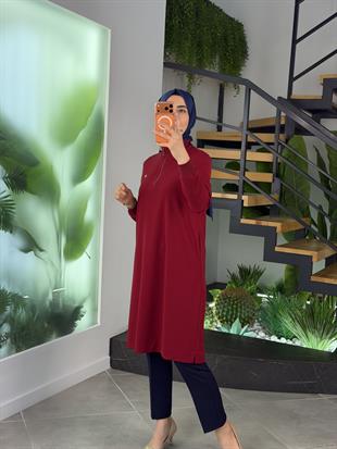 Armine Trend Yarım Fermuarlı Tunik 25KT456 Bordo