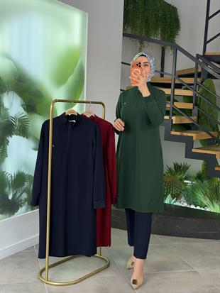 Armine Trend Yarım Fermuarlı Tunik 25KT456 Zümrüt