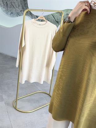 Armine Trend Zebra Desen Merserize Tunik 25YTD4114 Yağ Yeşili