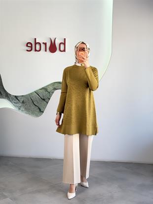 Armine Trend Zebra Desen Merserize Tunik 25YTD4114 Yağ Yeşili