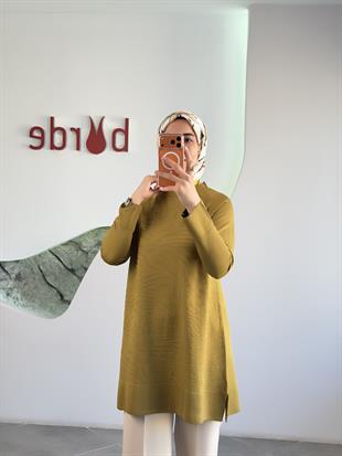 Armine Trend Zebra Desen Merserize Tunik 25YTD4114 Yağ Yeşili