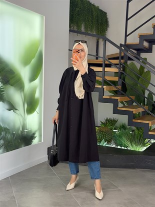Siyah Renk Aura Bağlamalı Tunik Giyçık