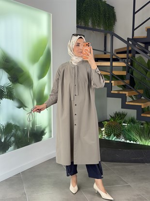 Gri Renk Aura Bağlamalı Tunik Giyçık