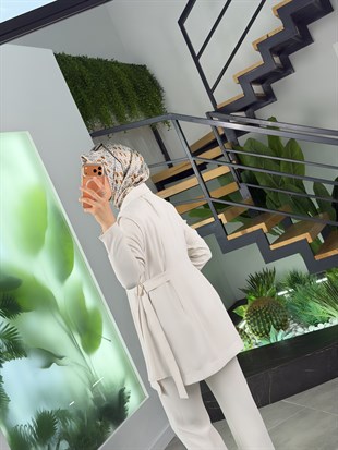 Avenna Krep Kumaş Yelekli Üçlü Takım 26YA664 Bej