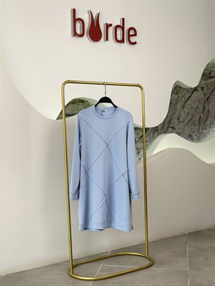 Bebe Mavi Renk Nervürlü Ve Taşlı Tunik