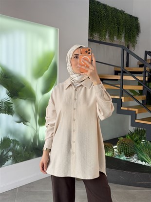 Bej Renk Gofre Kumaş Gömlek