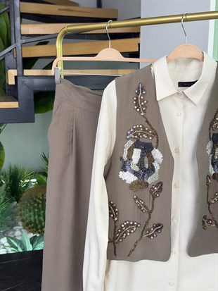 Bej Renk Lyocell  Kumaş Basıc Gömlek