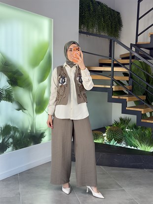 Bej Renk Lyocell  Kumaş Basıc Gömlek