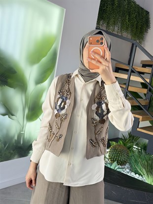 Bej Renk Lyocell  Kumaş Basıc Gömlek