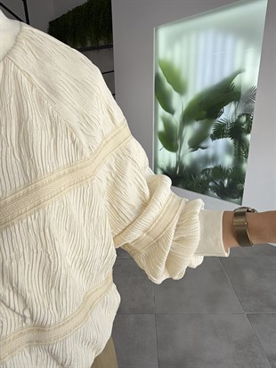 Bej Renk Premium Fermuarlı Bomber Ceket