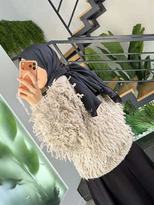 Bej Renk Saçaklı Triko Hırka