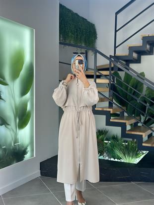 Beli Büzgülü Apoletli Bej Renk Kadın Giyçık