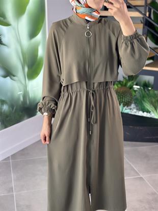 Beli Büzgülü Apoletli Haki Renk Kadın Giyçık