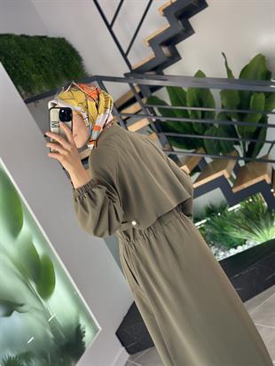 Beli Büzgülü Apoletli Haki Renk Kadın Giyçık