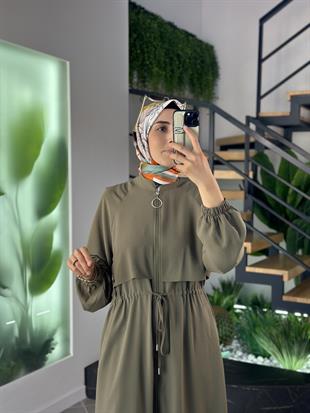 Beli Büzgülü Apoletli Haki Renk Kadın Giyçık