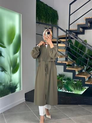 Beli Büzgülü Apoletli Haki Renk Kadın Giyçık