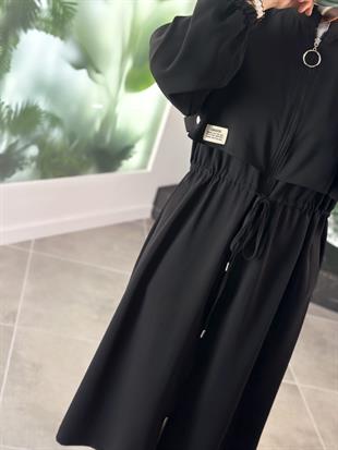 Beli Büzgülü Apoletli Siyah Renk Kadın Giyçık